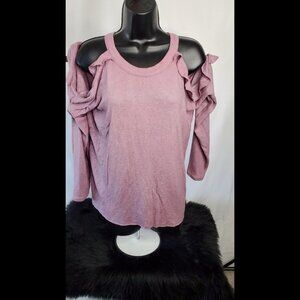 American Eagle Soft & Sexy Plush Ruffle Cold Shoulder Long Sleeve Size L